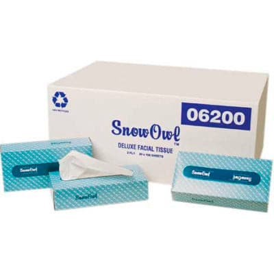 Snow Owl Deluxe Facial Tissue 2 Ply 100 Sheets x 30 Boxes / Case The Custodian Commercial Sanitation & Industrial Maintenance Products